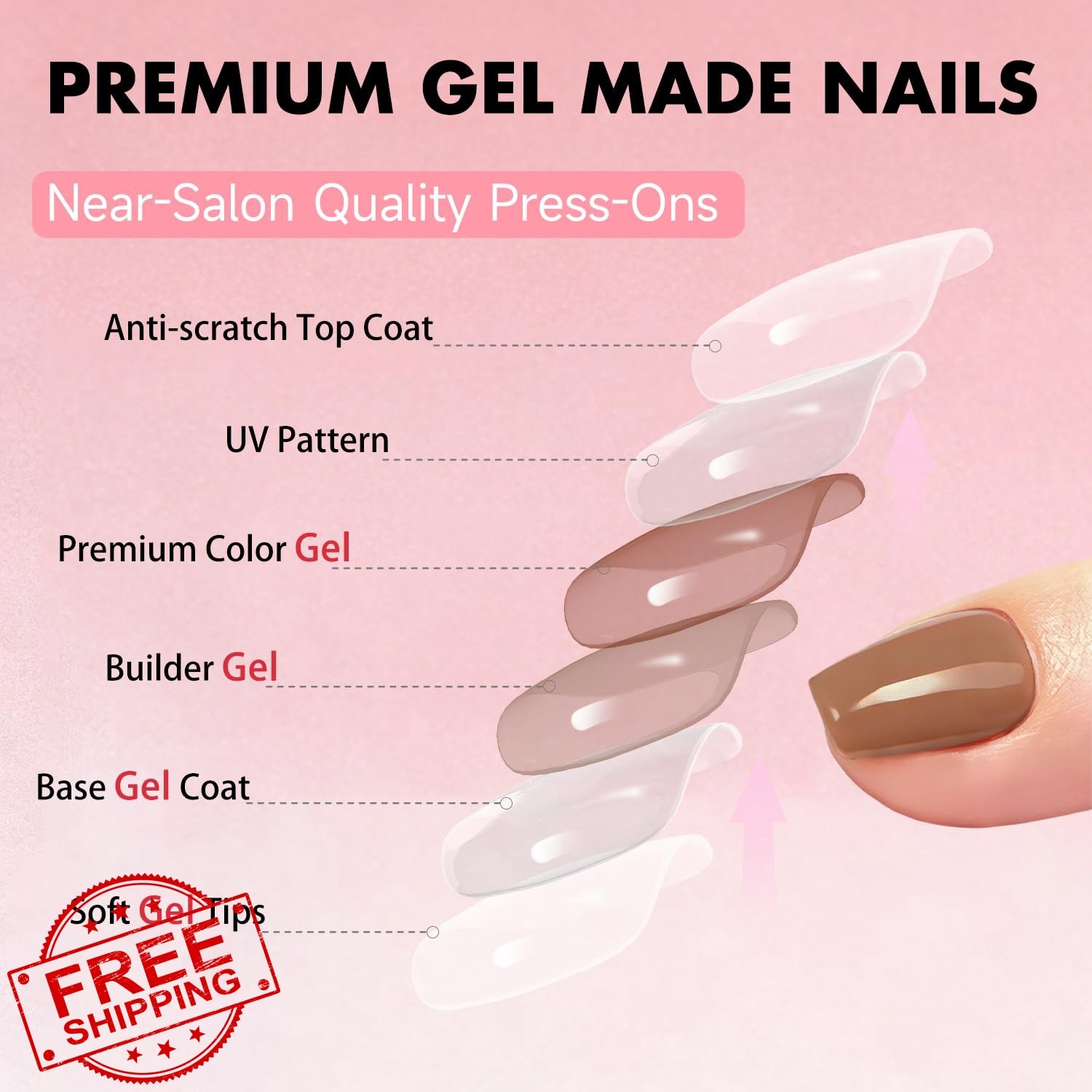 SXVME Short Coffin Press On Nails taupe Glossy 30 Pcs