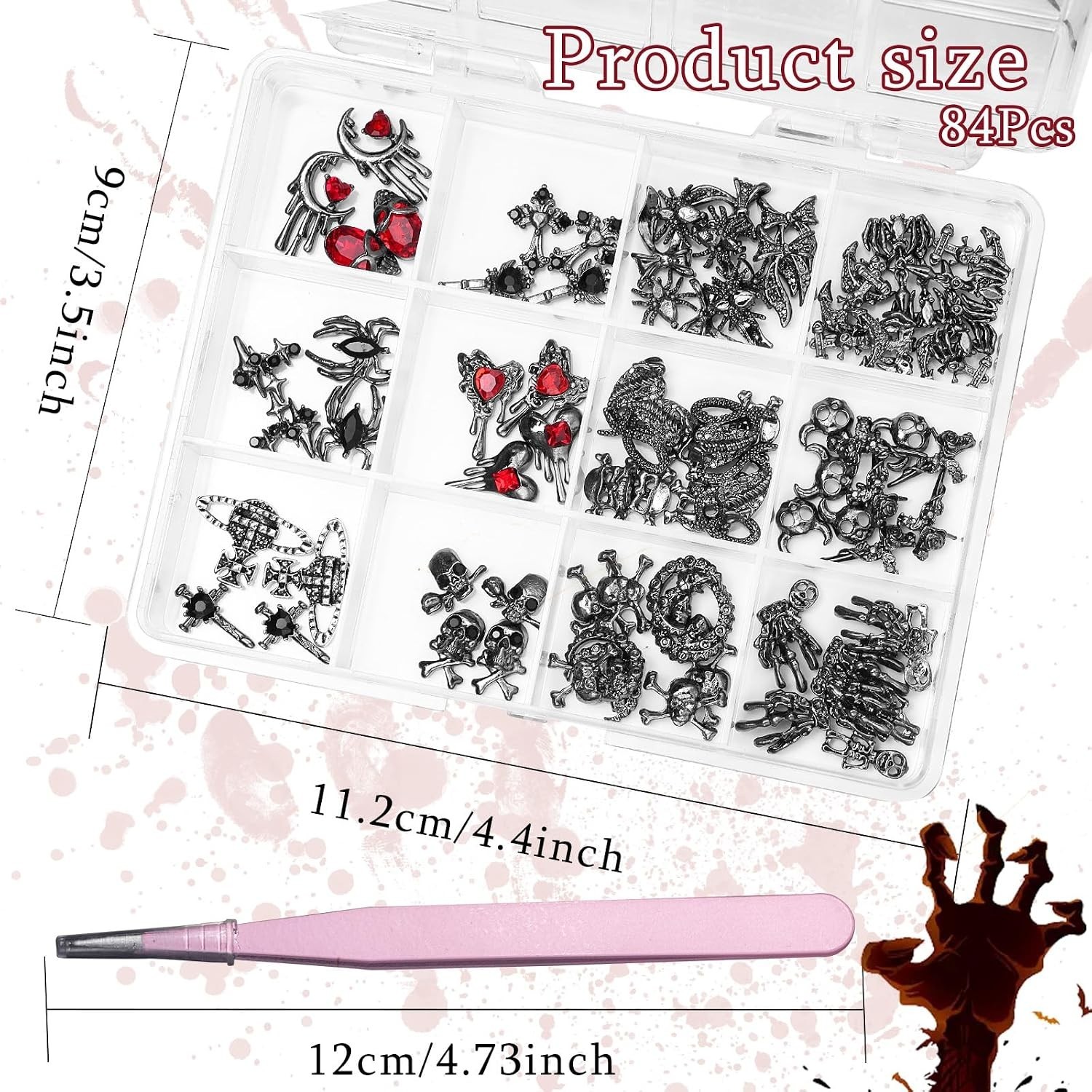 84 Pcs 3D Black Halloween Nail Charms And Gems, Gothic Nail Charms | Black