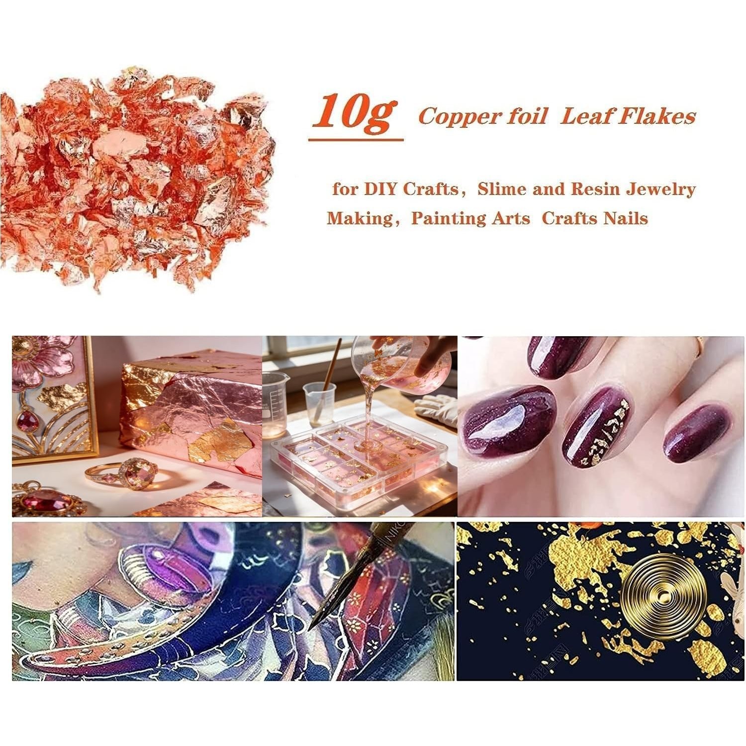 Gold Leaf Flakes for Crafts 10g Metallic Foil for Nail Art and DIY