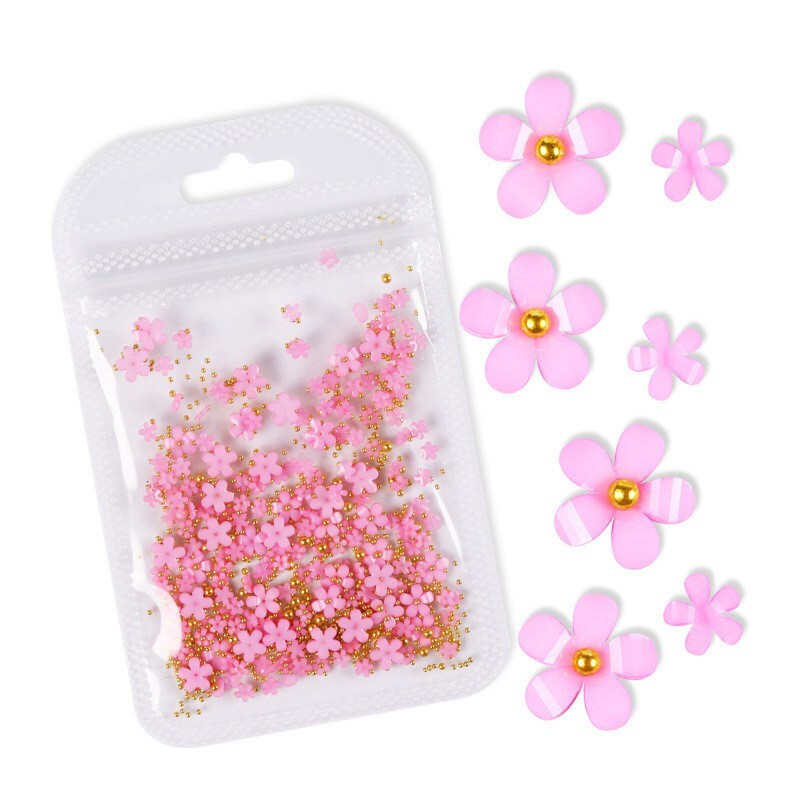 3D Manicure Nail Art Steel Ball 4g/Bag Pink Flower DIY Mixed Size Design Jewelry