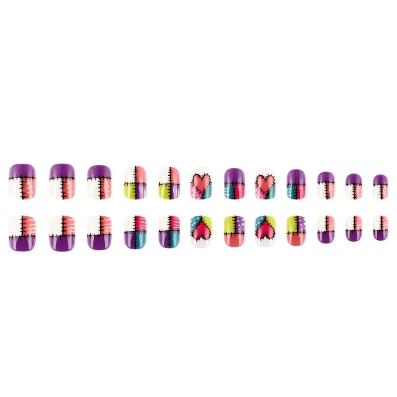 Quick Apply Short False Nail with Cute Lattice and Heart Designs Artificial NaiL