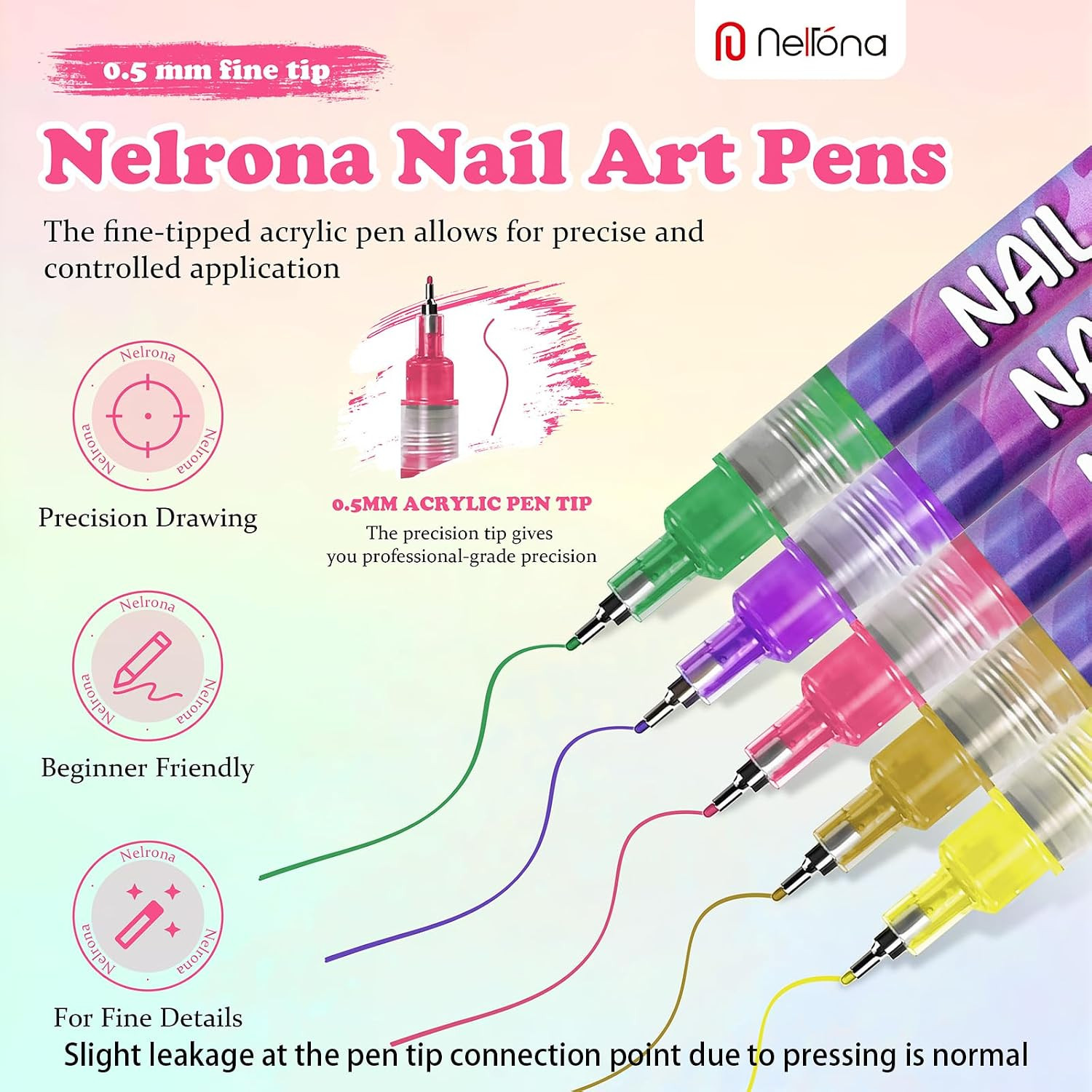 12 Colors Nail Art Pens Set – Acrylic Nail Polish Pens for DIY Nail Designs, 0.4