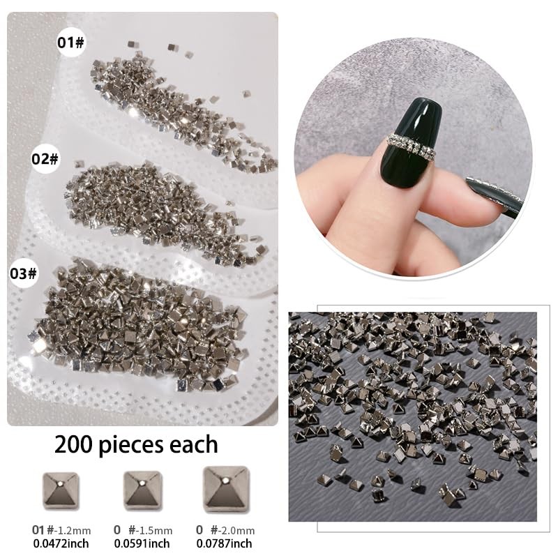 600pcs Silver Square Spire Nail Charms Alloy Mini Metal Rivet Nail Charms for…