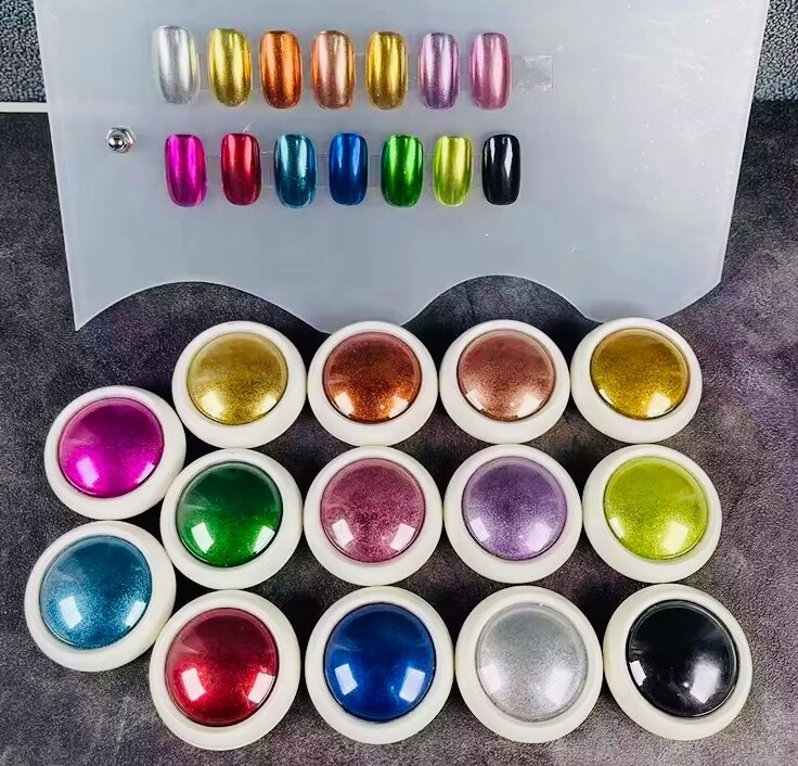 12pcs/Set Metallic Mirror Nail .Chrome Powder Set Solid Rubbing Chrome Dust.