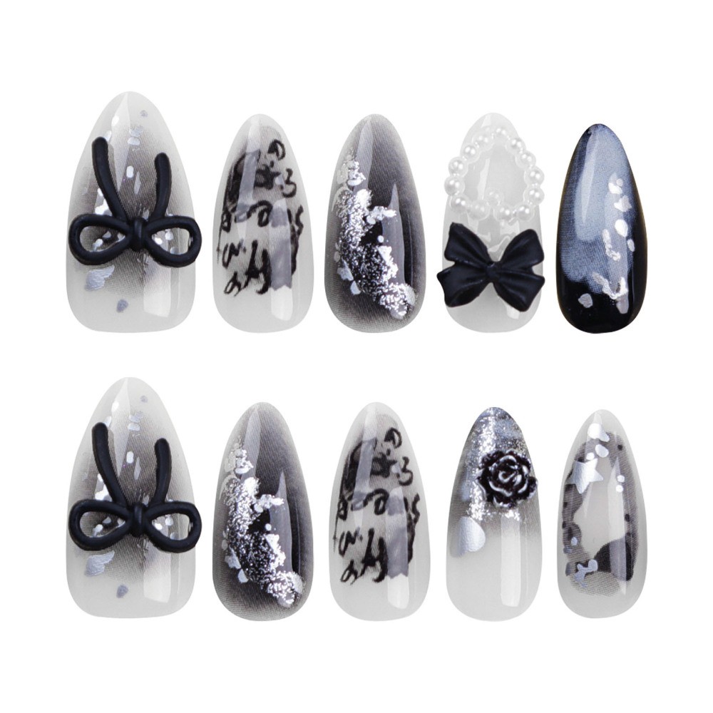 24pcs False Nail for Women Transparent and Black Artificial Nail for Hand Nail