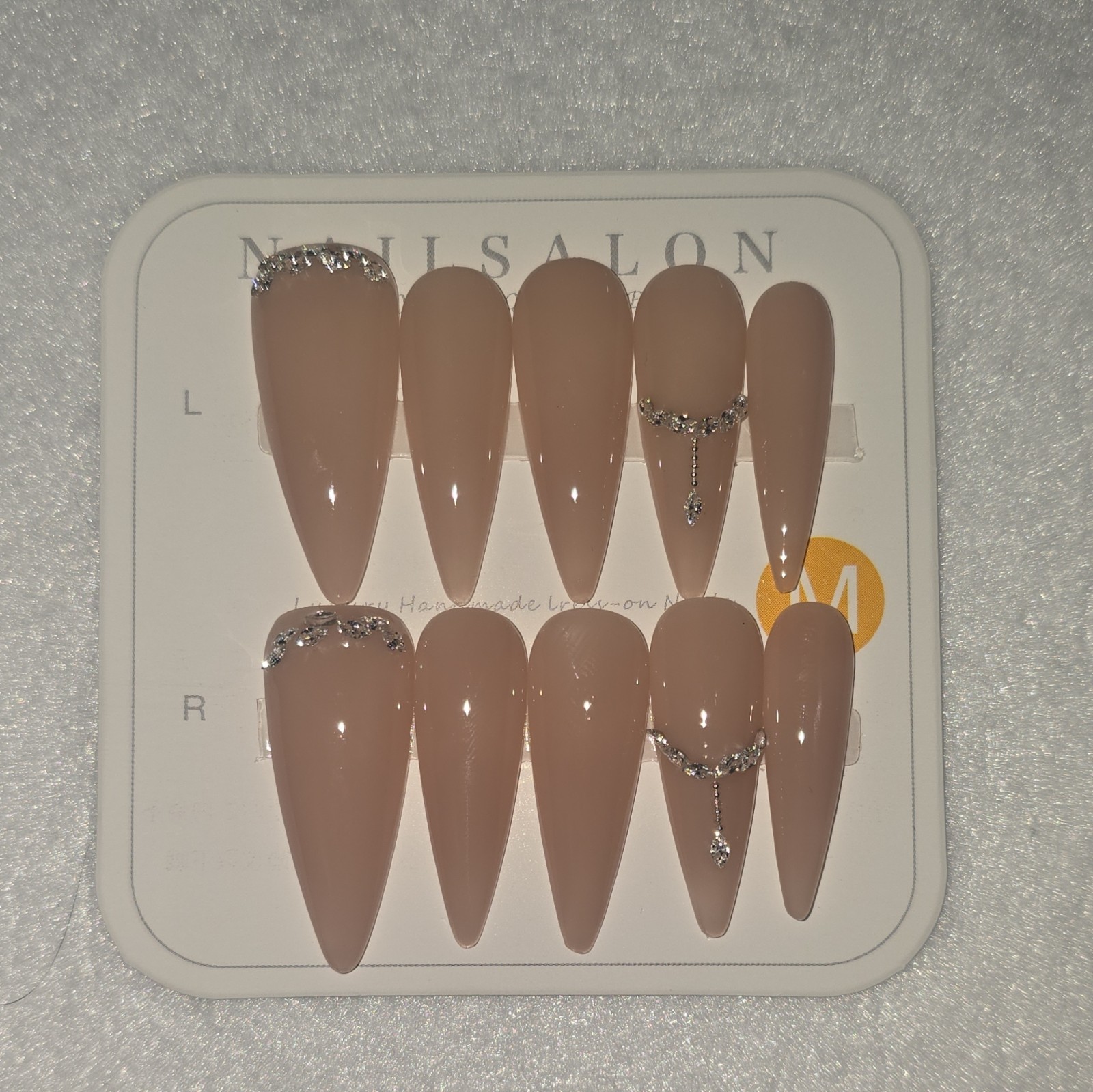 Nail Salon Beige Coffin Long Full Cover Artificial Nails, Glitter Effect, #10