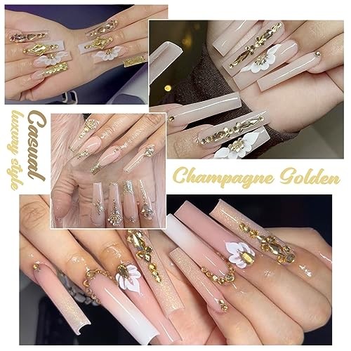 qiipii Rhinestones and Glitters 24 Shapes K9 Glass 4 Boxes Champagne Gold