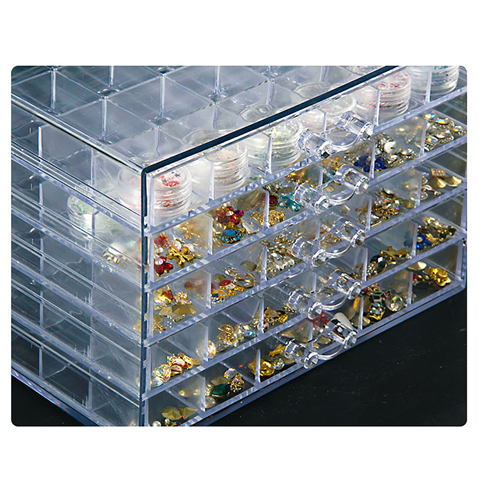 120 Grids Nail Art Rhinestone Gems Bead Acrylic Storage Display Tray Box Clear