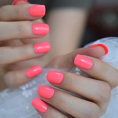 Neon Short Nails Summer Color Fake Nails Deep Pink Ladies Bright Rose pink