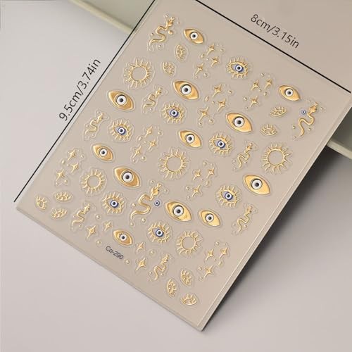 Gold Evil Eye Nail Art Stickers 3D Gold Nail Stickers Star Snake Nail Style-12