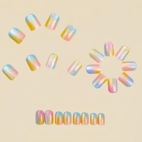 Colorful Press On Nails Short Square Fake Nails Gradient False normal-nails3