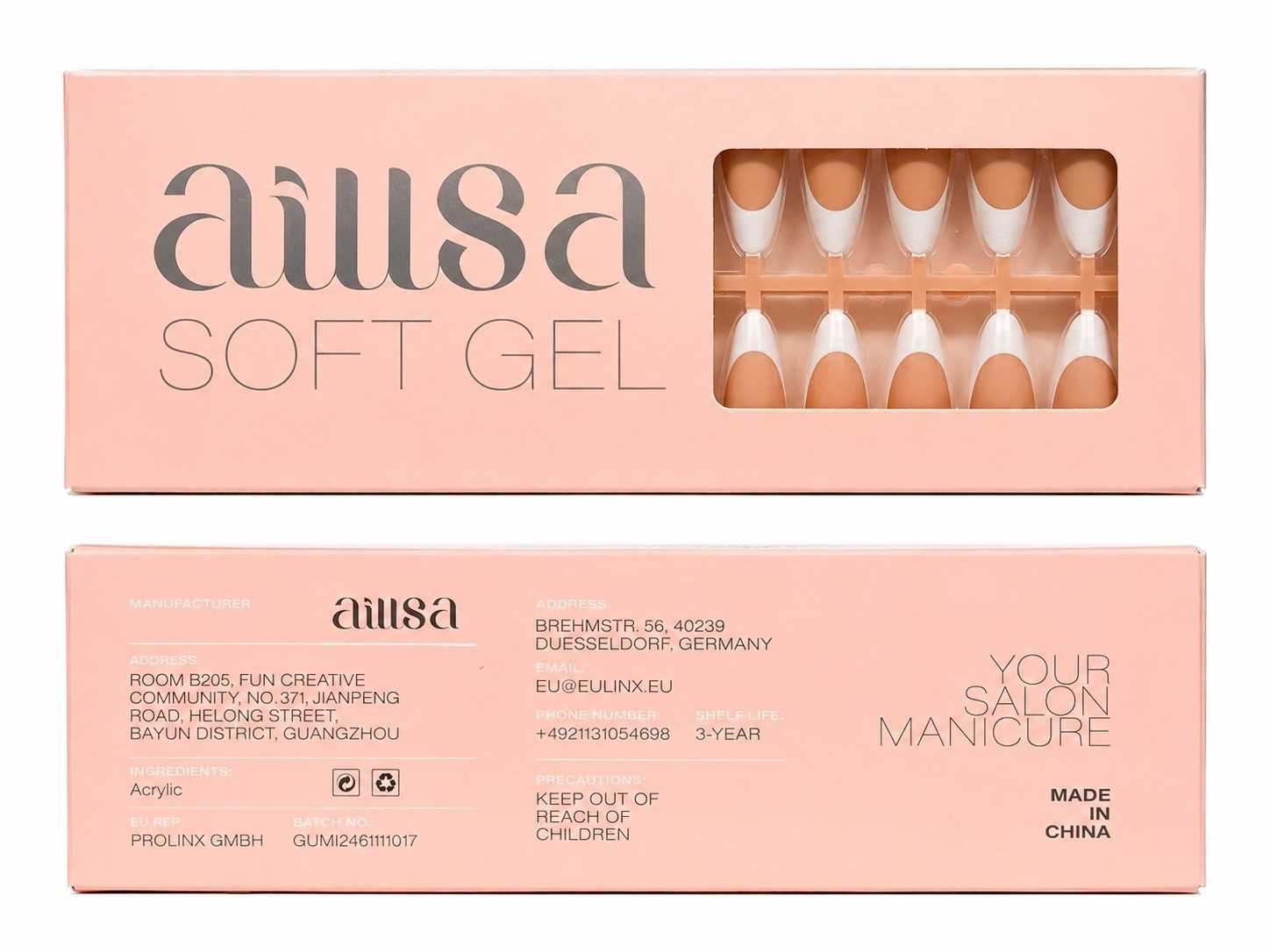 AILLSA Coffin Soft Gel Nail Tips – Brand New In Box. Beige/Tan With French Tips