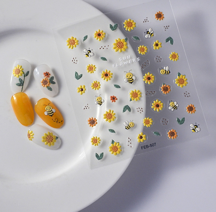 5D Sunflower Daisy Love Bee Flower Nail Art Stickers Self-adhesive NH23