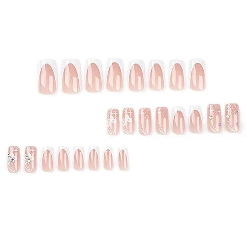 Foccna Long Press on Nails Nude Square Clear Fake Nails French Animal Print