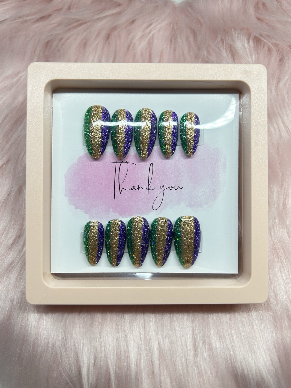 Mardi Gras Press On Nails Medium Long Almond Shape Medium Size