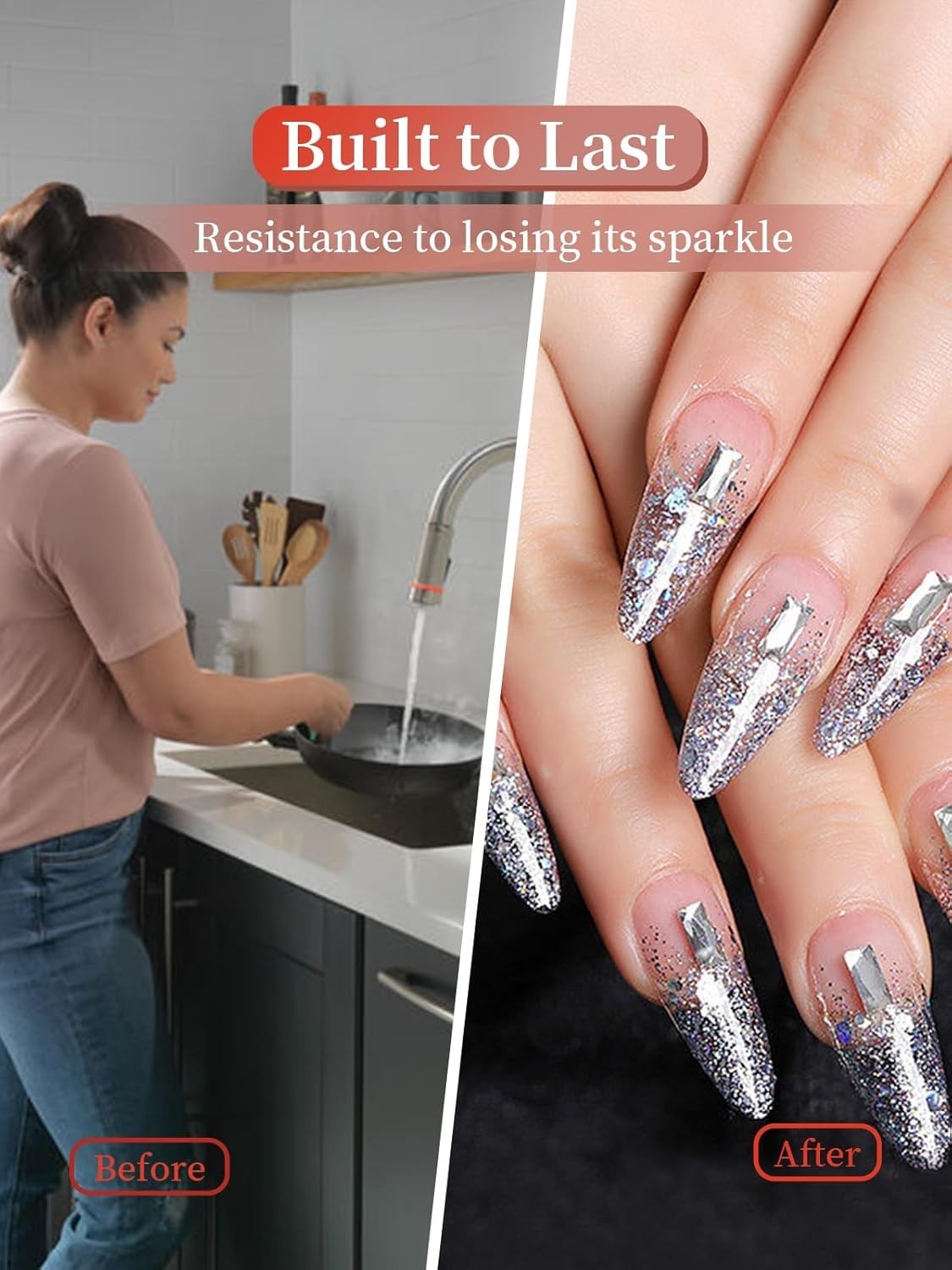 6080pc Sliver Nail Art Rhinestones w/ Multi Shapes 3D Flatback Crystals Diamond