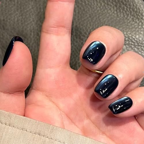 Blue Press On Nails – Short Square Cat Nails – Set of 24 – Style 23