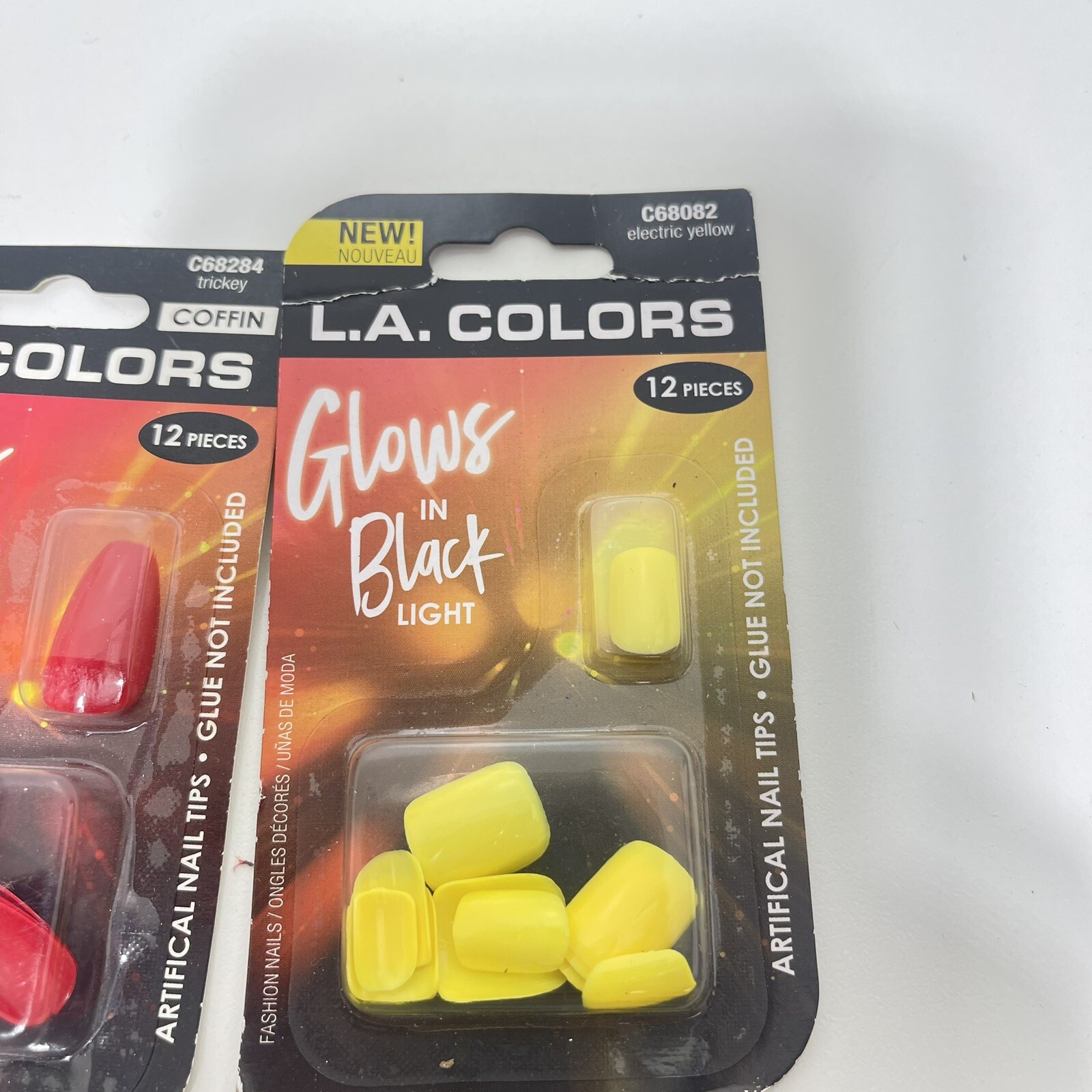 6 New L.A. COLORS Glows In Black Light Artificial Fake Nails