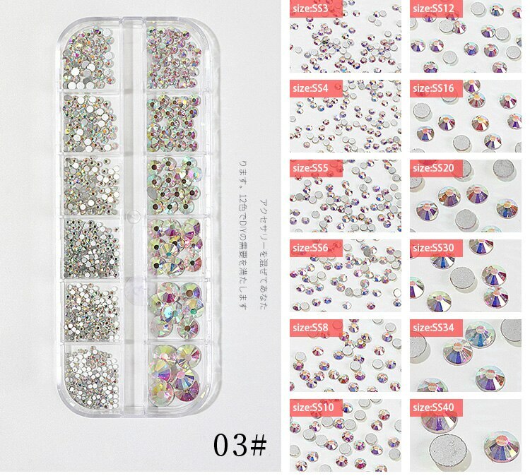 Mixed Size Colors Glass Flat Rhinestones Crystal Strass Nail Art Decoration