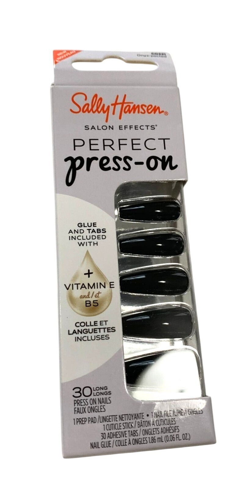 New Sally Hansen Salon Effects Press On Nails Glue and Tabs 30 Long C0331 Onyx p