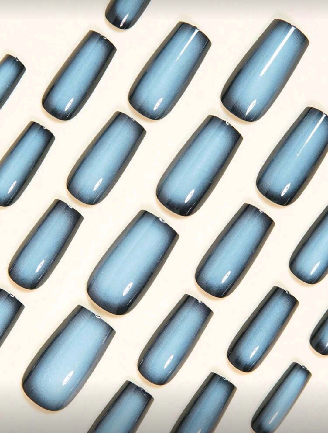 Press-On Nails Gray-Blue French Styled Ombre Medium/Long Coffin Shaped