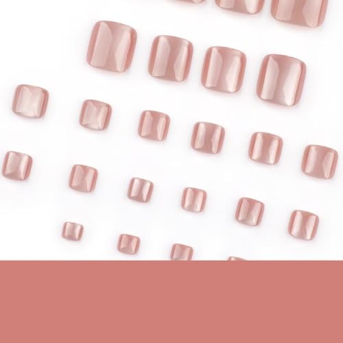 Glitter Press on Toenails Nude Fake Toenails Short Square False Toes with