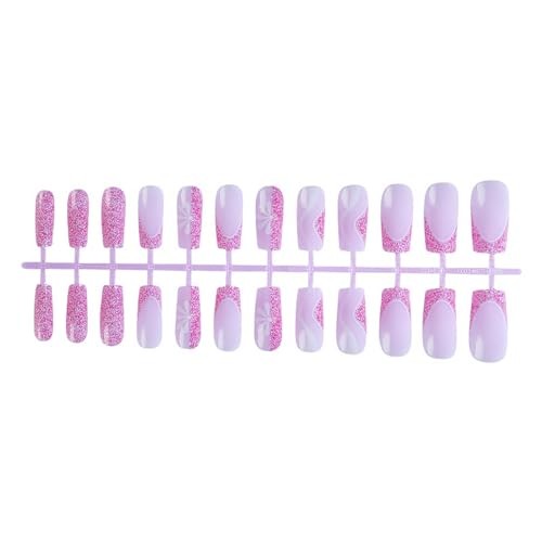 Square Press on Nails Medium Hot Pink Fake Nails Glitter Square Fake Nails-22
