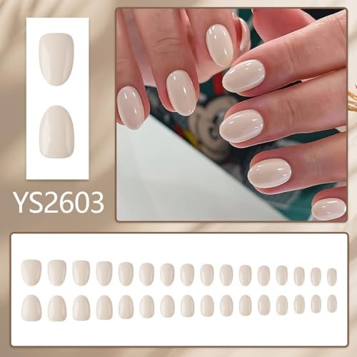 Pearl White Press On Nails – Short Almond Fake Nails – Glossy – Full Pearl White