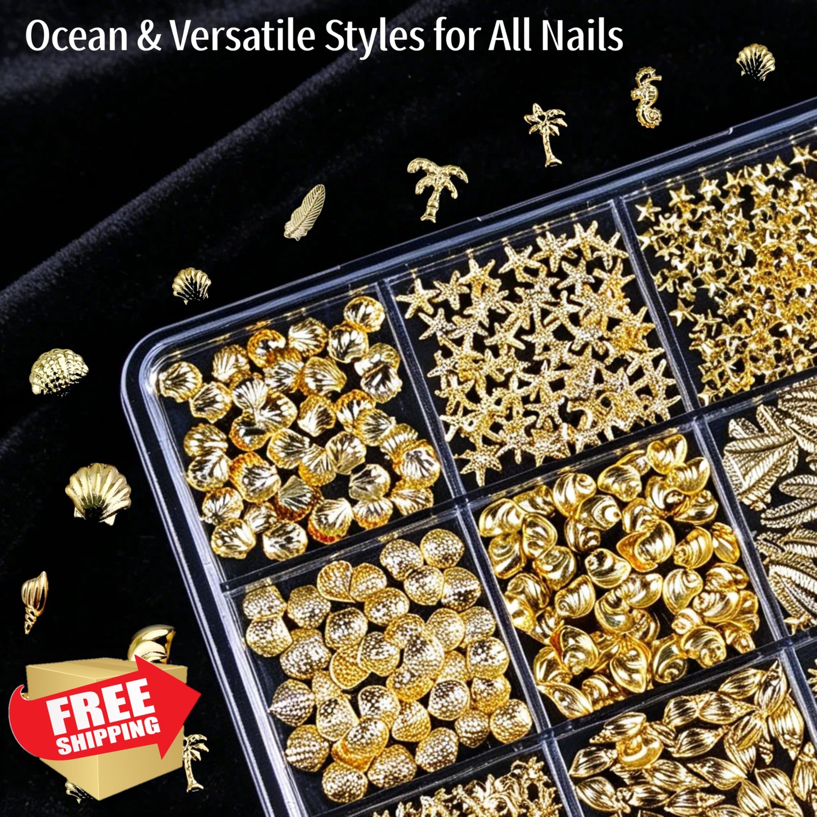 Tephrent Gold Seashell Nail Art Studs
