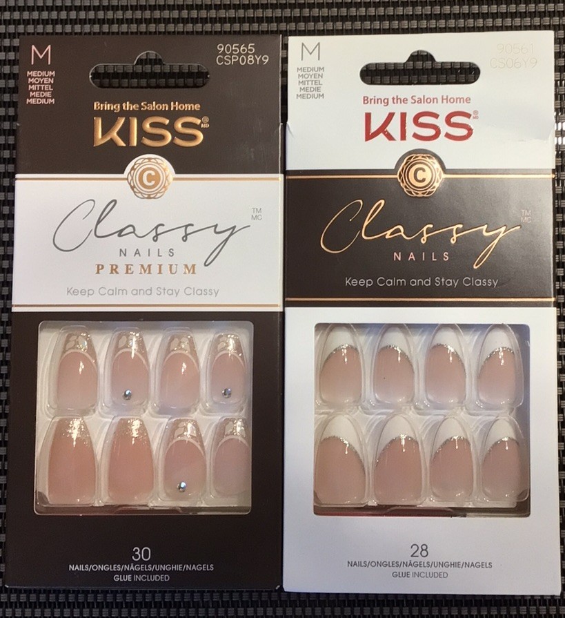 KISS Press On Nails CLASSY GLITTER FRENCH #90561 & 90565 Medium Almond & Coffin