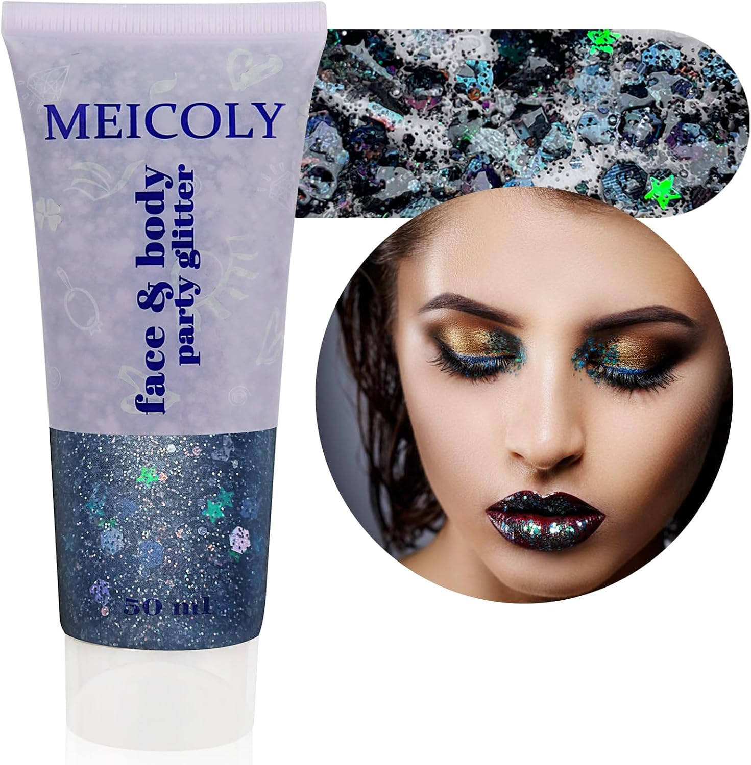 50Ml Holographic Blue Face Glitter Gel,4Th of July Body Glitter Outfits for Wome