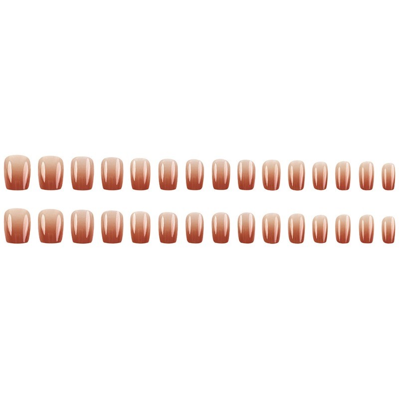 48Pcs-Milk Tea Gradient Press on Nails Medium Square Simple Solid Gloss Manicure