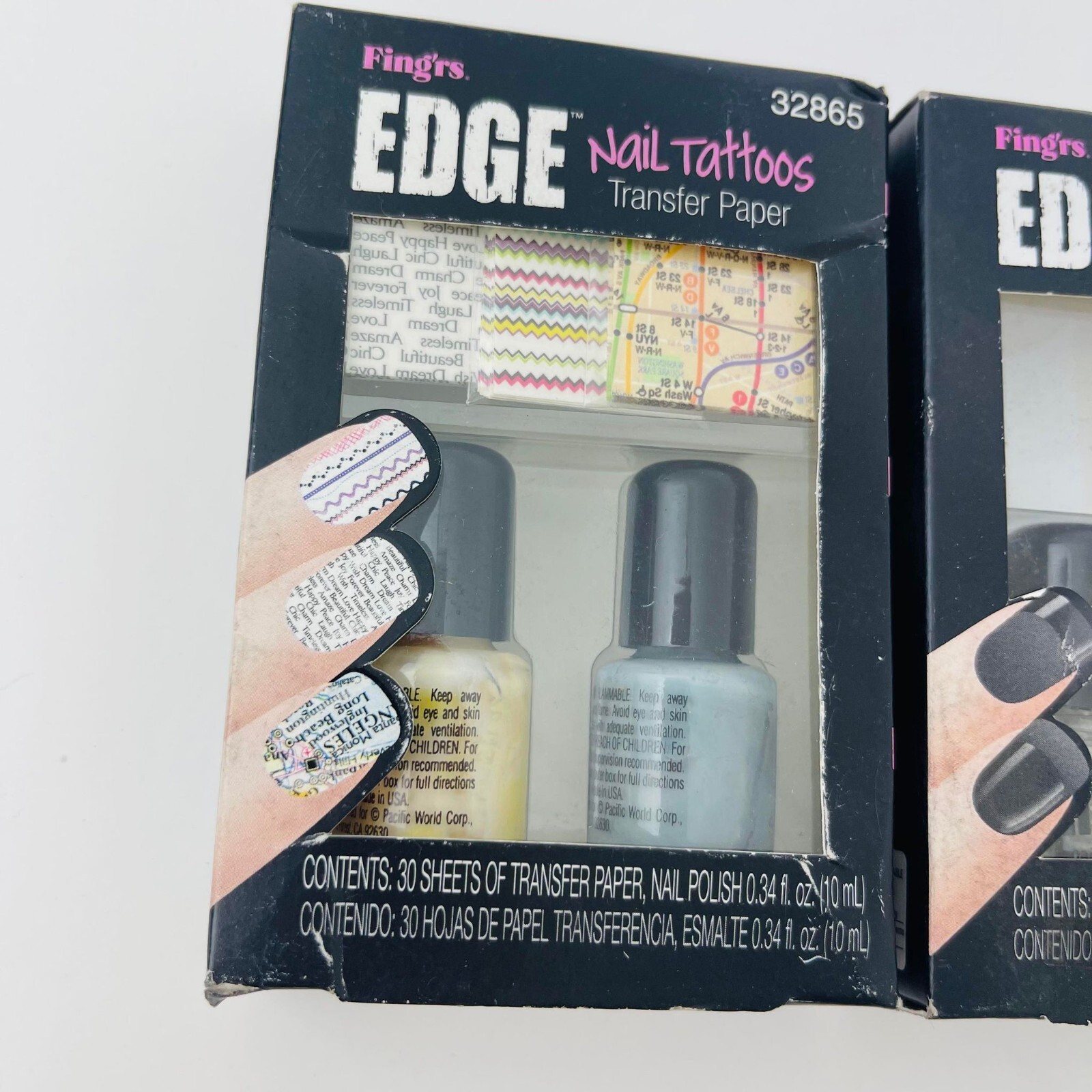 Set of 2 Combo Fing’rs Edge Nail Tattoos Transfer Paper, Duo Fx, Top Coat Polish
