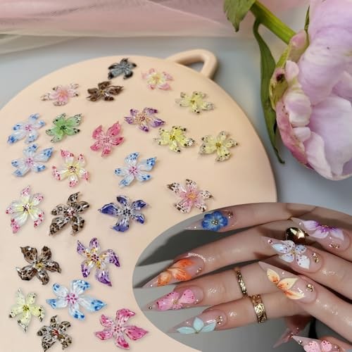 80PCS 3D Flower Nail Charms for Nail Art–Colorful Flower Charms for ColorfulA