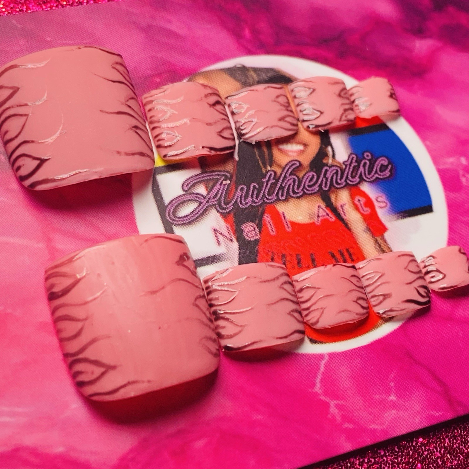 Square Press-On Nails Pink Animal 3D Full Cover by Authentic Nail Arts by Dia