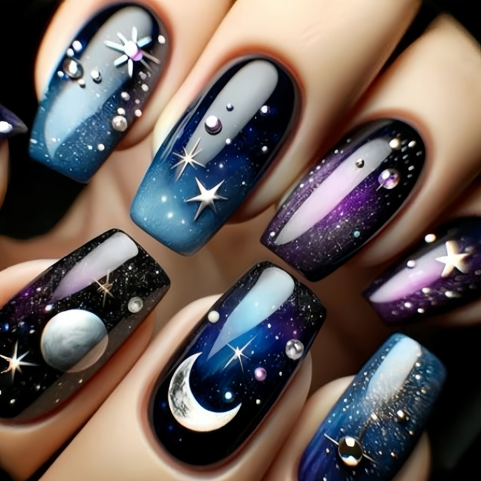 96PCS(4Pack) Cosmic Galaxy Press On Nails Night Sky Ready-to-Wear Wearable Nails