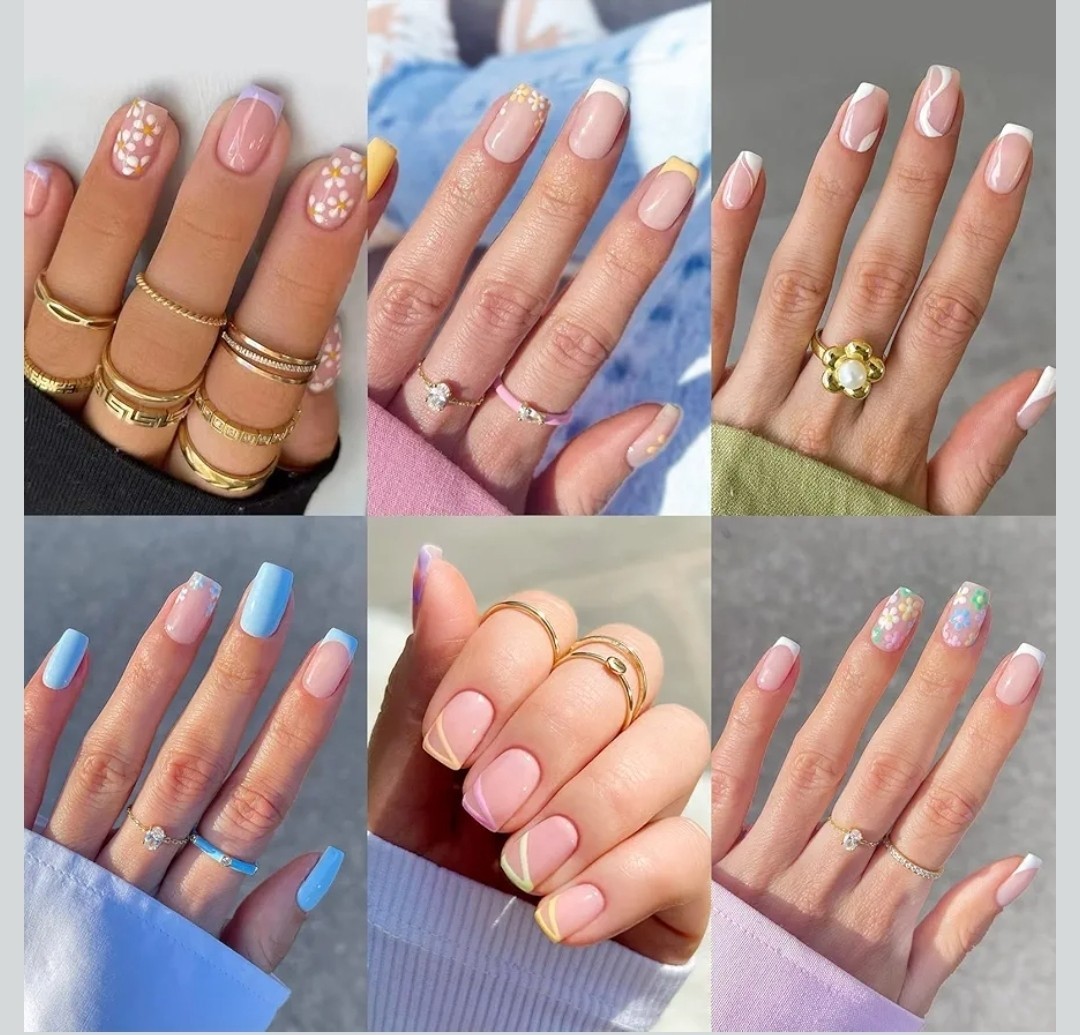 6 Packs (144 Pcs) Press on Nails Short Design, Misssix Fake Nails, Glue on Nails