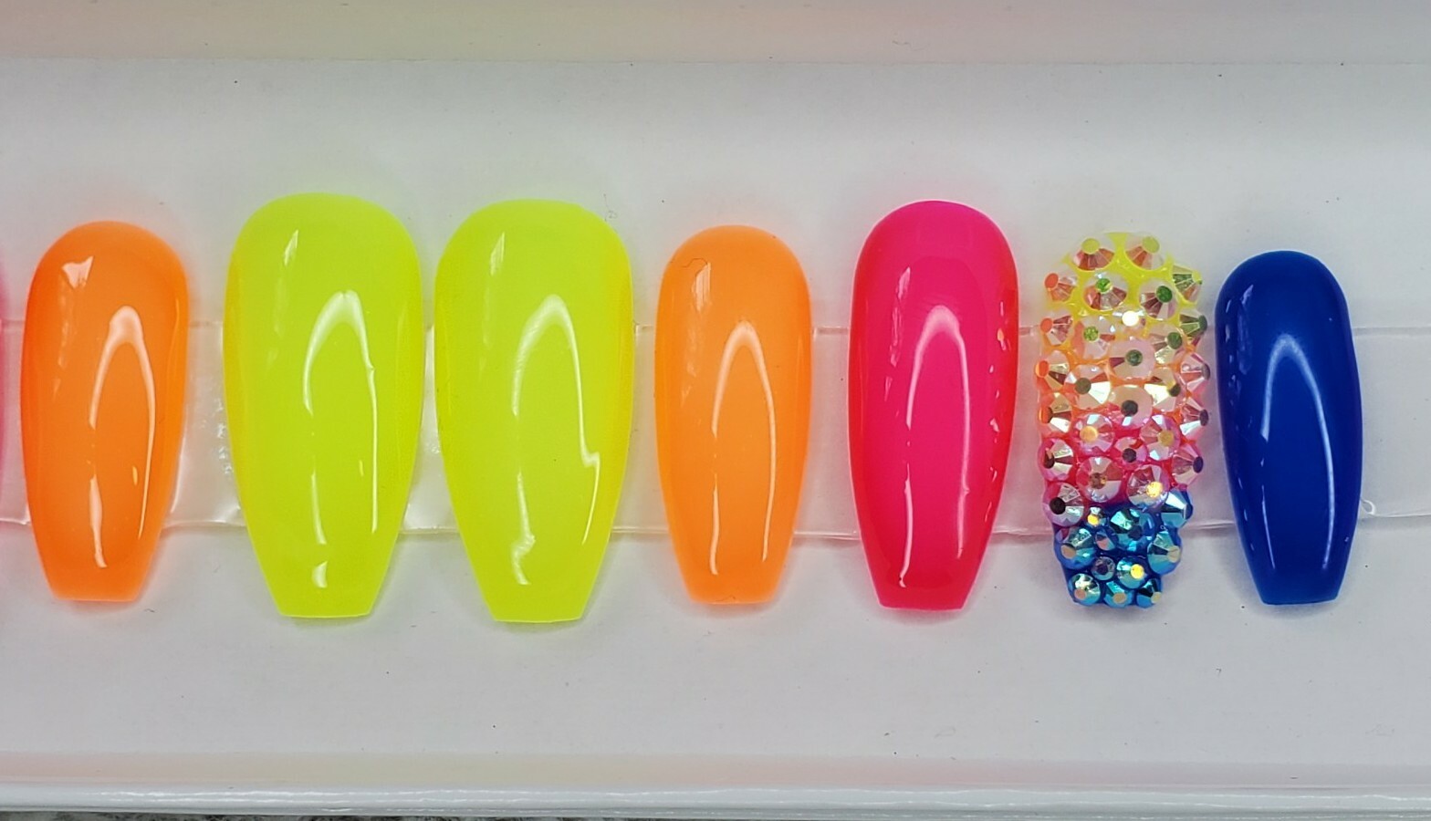 Neon Rainbow ombre bling nails w/ crystals Gel Press On jelly nails full set