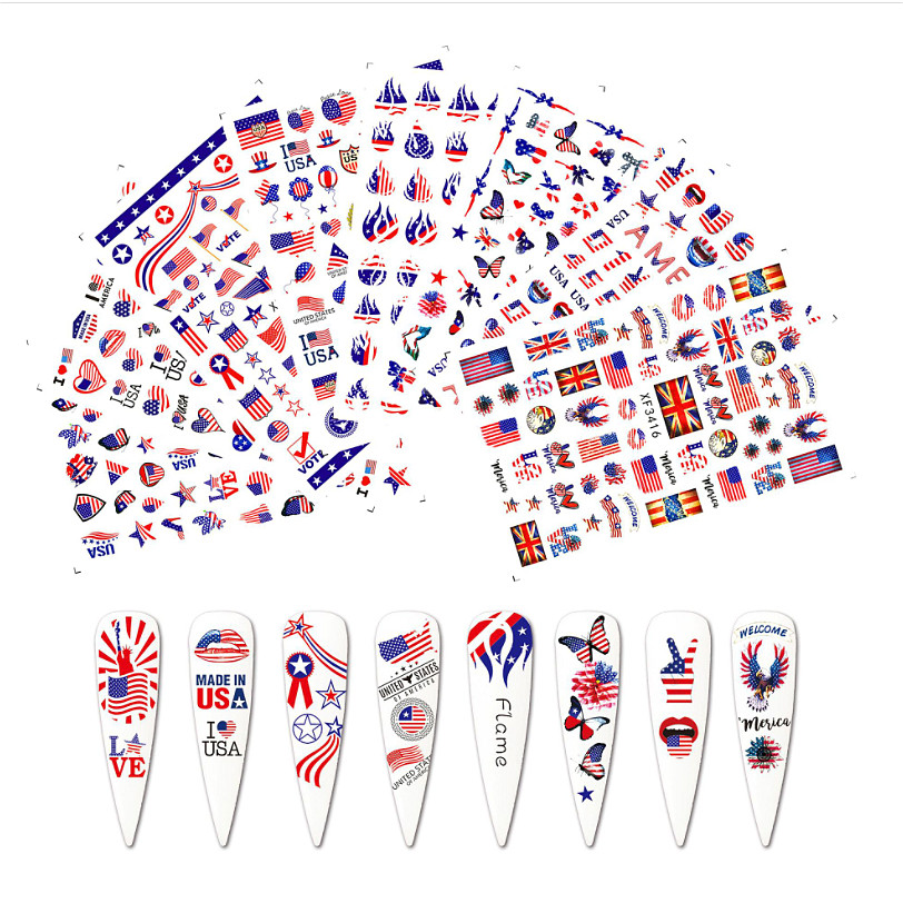 Nail Art 3D Decal Stickers beautiful American flag star USA butterfly XF3400