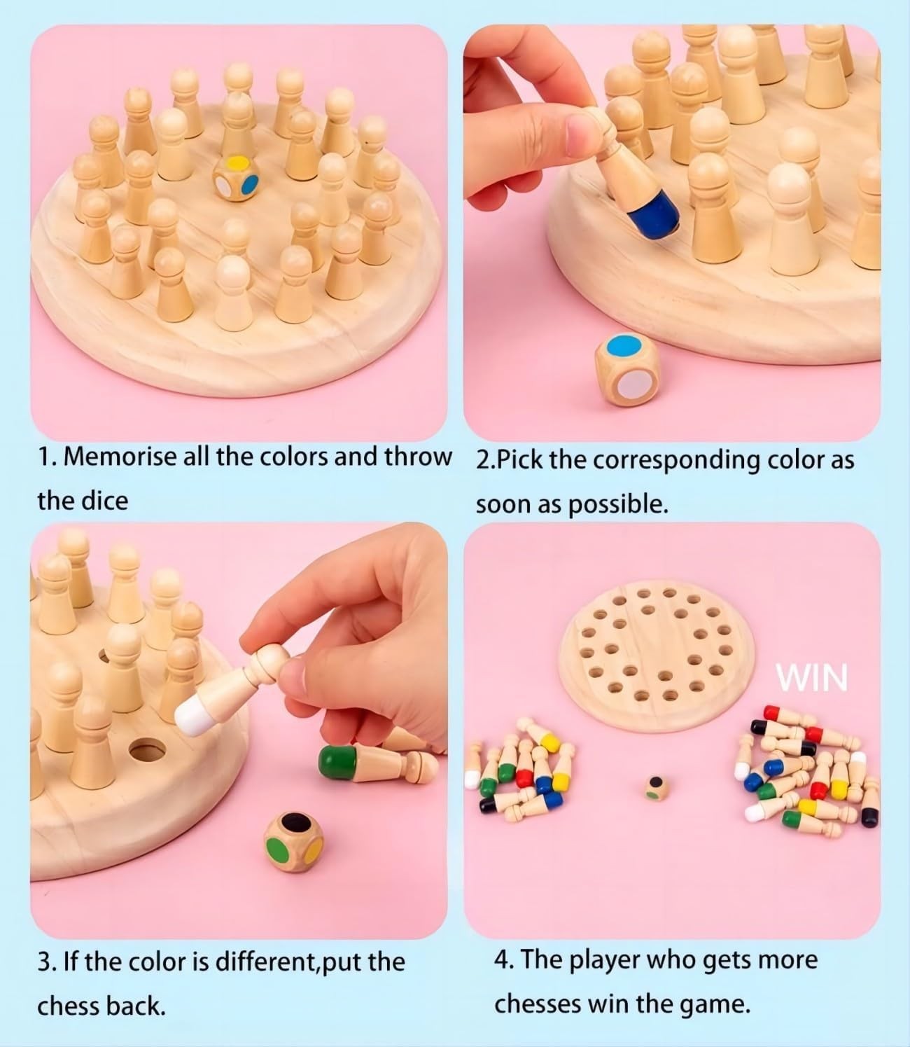 Wooden Memory Chess Board Game: Color 6.5 x x 1.77 inches, Multi-color