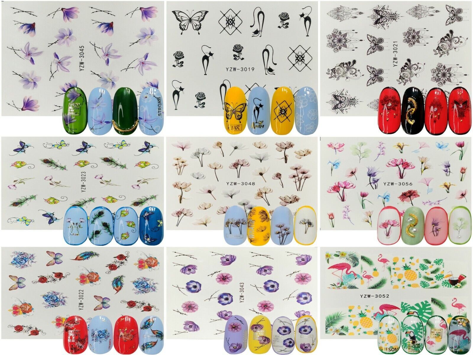 10 Pack Nail Art Water Decals Transfers Stickers Cartoons beauty DIY accessory