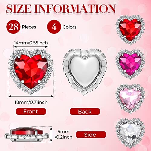 28 Pcs Heart Nail Charms Heart Rhinestones Heart Charms White, Red, Pink, Rose