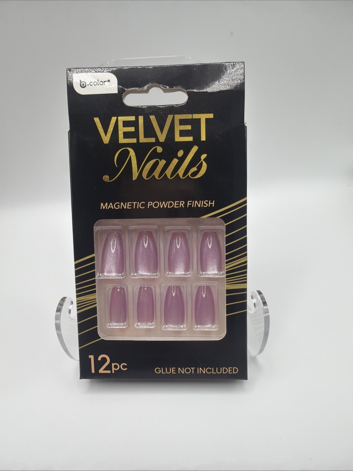 Velvet Nails Press On Nails 12 Pcs Pink Cat Eye Magnetic Effect Glossy