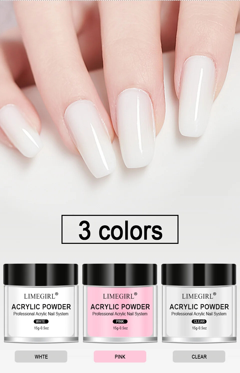 40ml Crystal Liquid With 45ml Acrylic Powder Kit Set Pink White Transparent