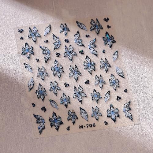 1 Sheets Embossed Flower Nail Stickers For Nail Art Holographic Laser Spring