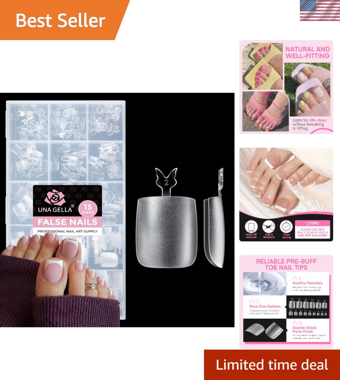 Long Wider Bang-On Square Toe Nail Tips: 15 Sizes & 216 PCS Collection