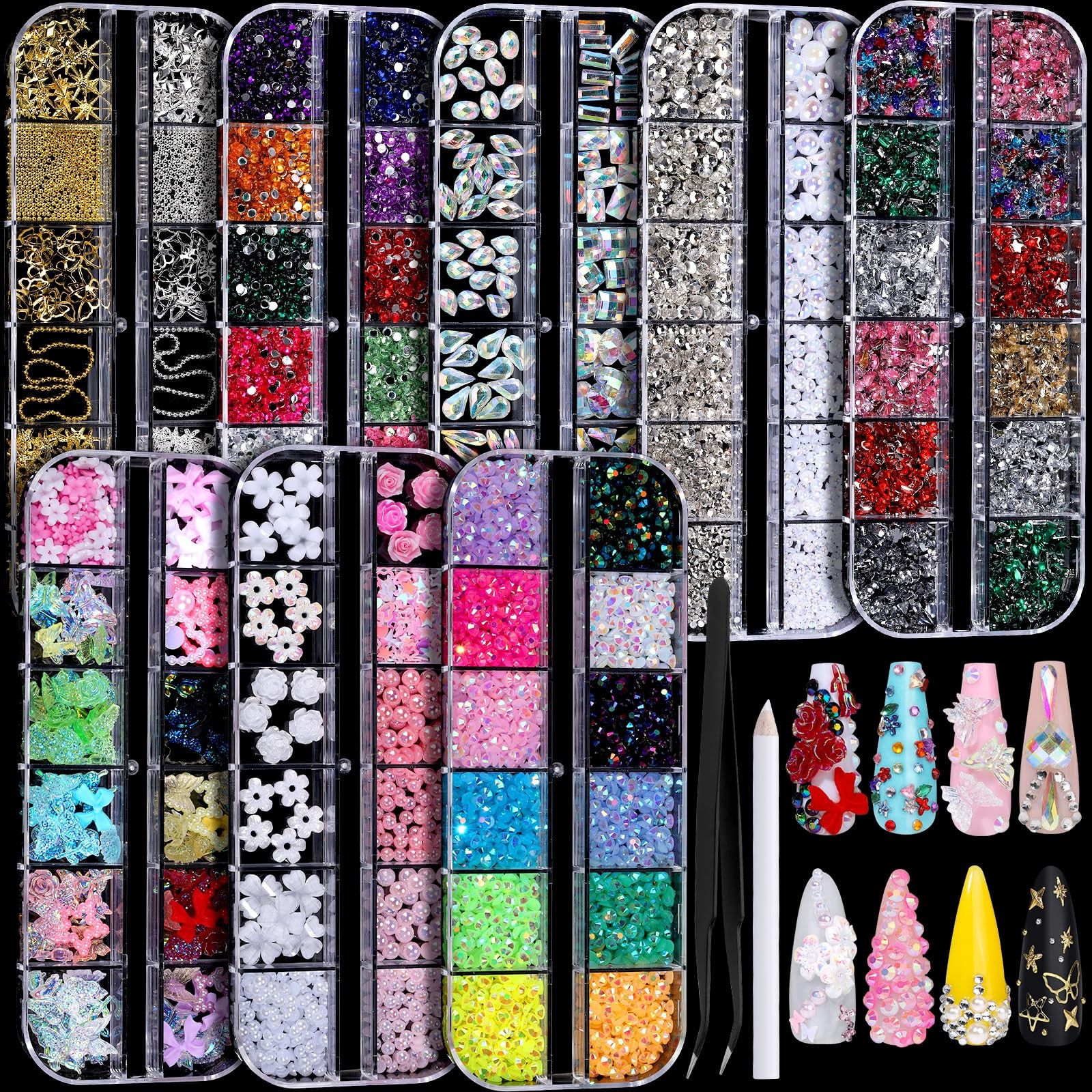 Nail Charms, Nail Rhinestones Kit with 8 Boxes of Nail Gems, Bedazzling Kit f…