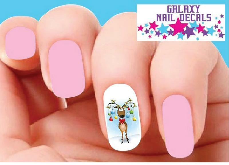 Waterslide Nail Decals – Set of 20 Holiday Christmas Cute Reindeer Ornaments
