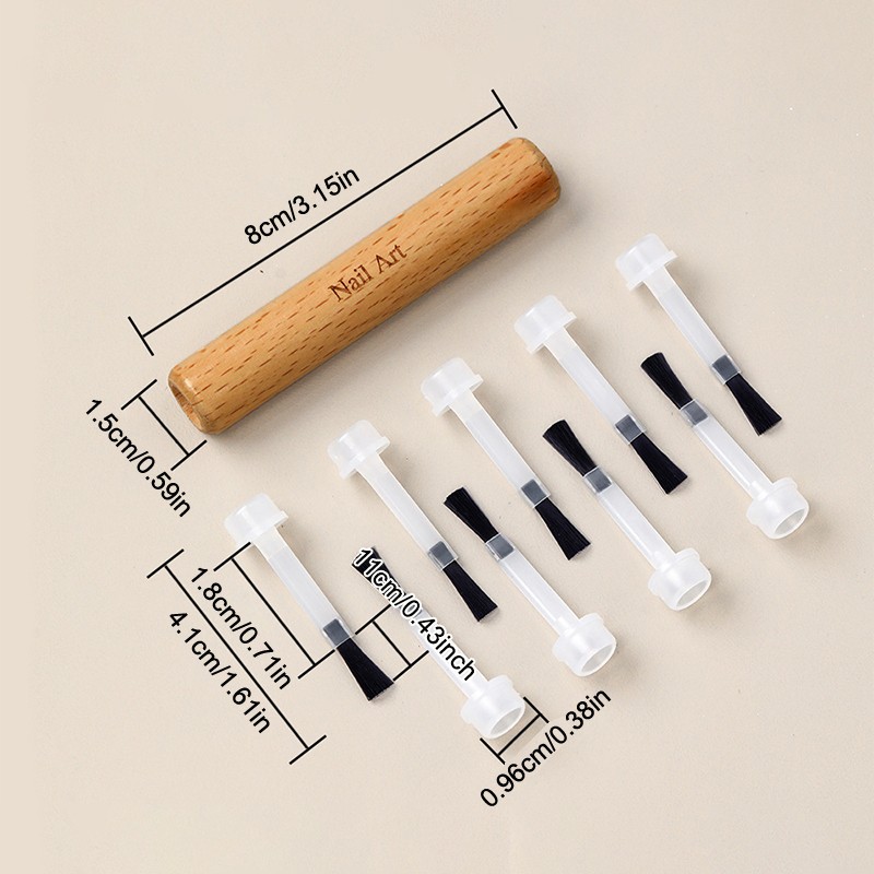 Double-Ended Solid Wood Pole With Nail Polish Replacement Plastic Brush