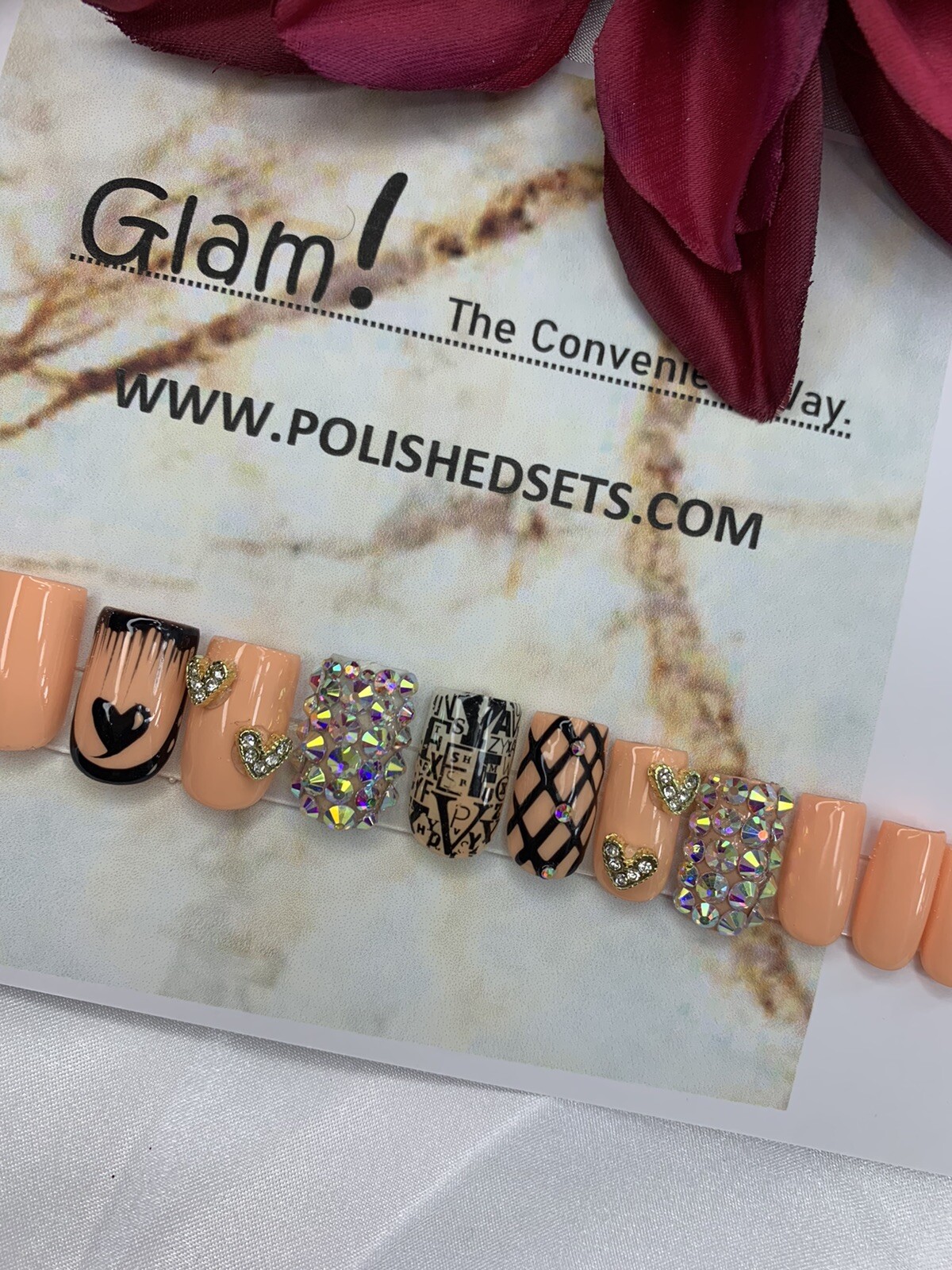 press on nails | Medium Short Square Peach Press On Nail Set
